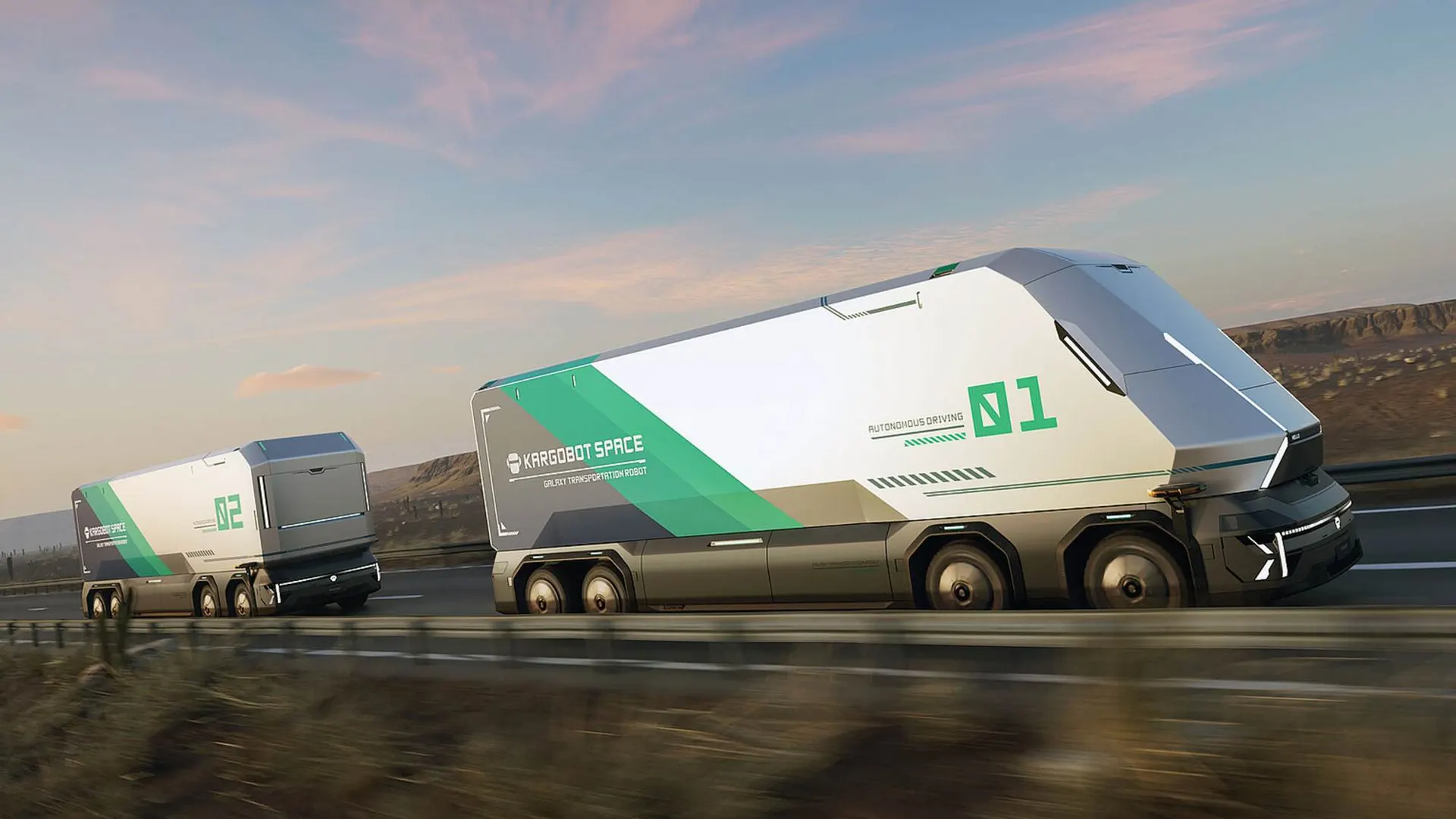 Camión eléctrico autónomo sin cabina circulando por una autopista europea